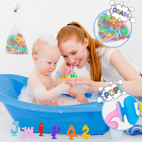 Suction Toys Kids Bath Toy for Toddler Aged 3, 30PCS Animal Alphabet Number Sucker Toy, Montessori Sensory Toy Gift for Kids Aged 4-8, Educational...