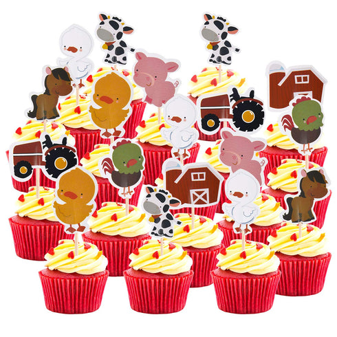 96 Pieces Farm Animal Cupcake Toppers Chicken Duck Goose Cow Pig Tractor and Horse Cupcake Picks Farm Toothpicks Zoo Theme Cake Decorations for Ba...