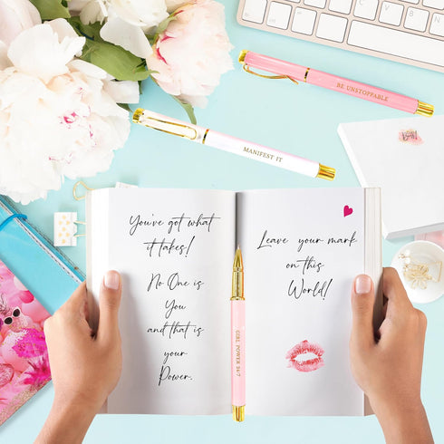 Boss Lady Girl Boss Pen Set with Inspirational Motivational Quotes, Chic Motivational Pens for Women, Cute Fancy Ballpoint Pen Sets - Ideal Office...