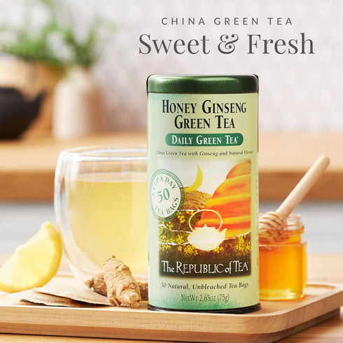 The Republic of Tea - Honey Ginseng Green Tea, 50 Tea Bags, Tin | Flavored Gourmet Tea | Caffeinated...