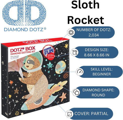 DIAMOND DOTZ ® - Sloth Rocket Dotz Box, Partial Drill, Round Dotz, Diamond Painting Kits, Diamond Art Kits for Adults, Gem Art, Diamond Art, Kits,...