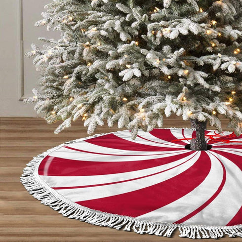 FREEHOTU Mint Sugar Double Swirl Candy Christmas Tree Skirt Gorgeous Edge Tassel Lace for 48" Xmas Ornaments Decoration...