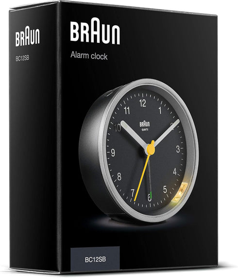 Braun Classic Analogue Alarm Clock with Snooze and Light, Quiet Quartz Movement, Crescendo Beep Alarm in Black and Silver, Model BC12SB....