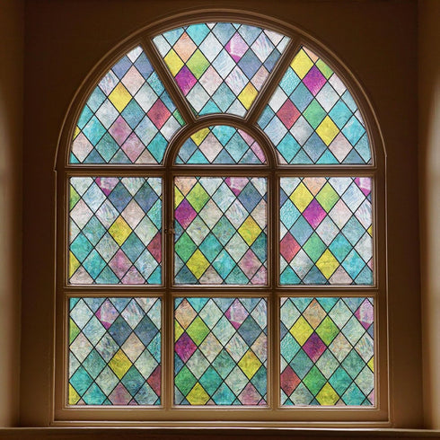 FEOMOS Stained Glass Window Film, Window Privacy Films, Colorful Lattice Window Tint, Rainbow Glass Decals Stickers for Home Anti UV 17.3 x 78.7 i...