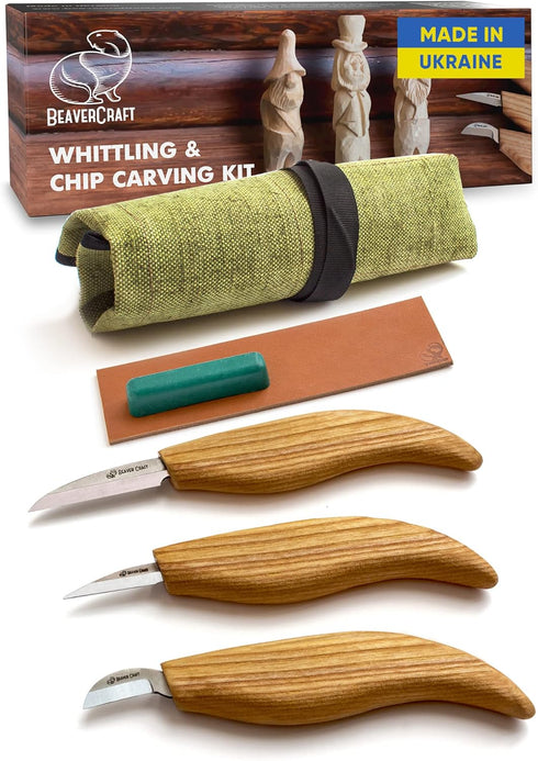 BeaverCraft Wood Carving Knife Kit S15 Whittling Kit for Beginners, Kids - Wood Carving Tools Set with Detail Chip Knife Sloyd Whittling Knives & ...