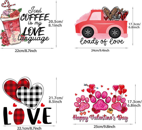 Valentine's Day Iron on Transfer Stickers 4 Sheets Valentines Day Love Design HTV Heat Transfer Vinyl Iron on Decals with Heart Designs for T-Shir...