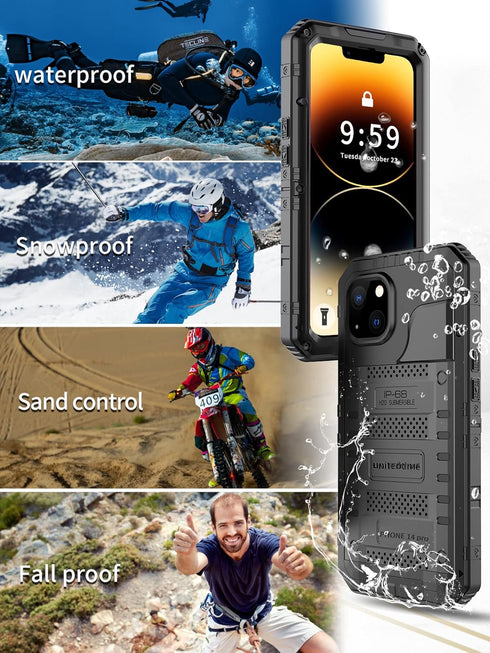 Unitedtime for iPhone 14 Pro Case Waterproof with Built-in Screen Protector Full Body Rugged Hard Silicone, Military Grade Shockproof Dustproof Pr...