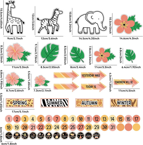 Safari Jungle Animal Calendar Bulletin Board Set Simply CTP Bulletin Board Calendar Seasons Weather Chart Animal Classroom Decoration with Season,...