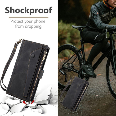 Phone Case for iPhone 11 Pro Max 6.5 Wallet Cover With Tempered Glass Screen Protector and Shoulder Crossbody Wrist Strap Lanyard Flip Zipper Cred...