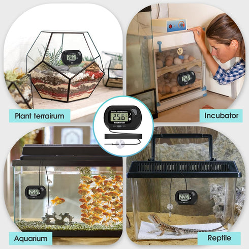 LCD Digital Aquarium Thermometer, Fish Tank Thermometer with Water-Resistant Sensor Probe and Suction Cup for Reptile, Turtle Incubators, Terrariu...
