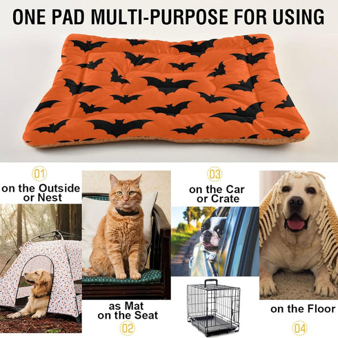 Happy Halloween Dog Bed Mat for Small Dog Puppy Cat Kitten, Halloween Bats Pattern Ultra Soft Pet Bed Mattress for Crate with Anti-Slip Washable, ...