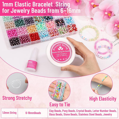 Cridoz Elastic String Fixing Coating with 1mm Bracelet String Cord Stretchy String Beading Thread for Clay Beads Friendship Bracelet Jewelry Makin...