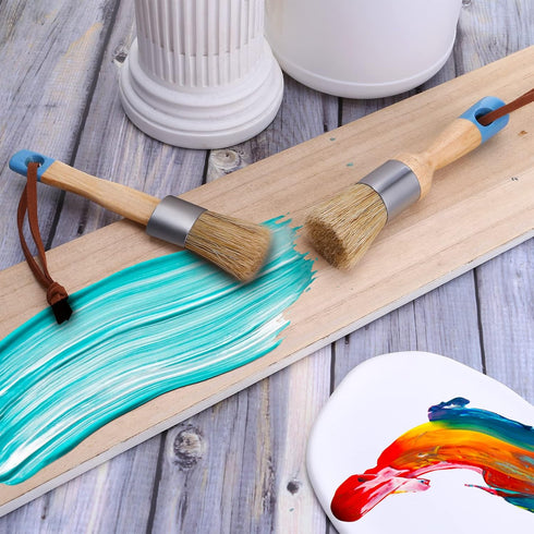 2 Pack Chalk Paint Brush, Chalk and Wax Paint Brush Chalk Paint Tool for Furniture Reusable Flat and Round Chalked Paint Brush for Folk Art Home D...