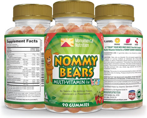 MULTIVITAMIN Gelatin-Free Gummies: for Kids, Children, Teens, Nom Nom Yummy, 3 Delicious Flavors, 11 Essentials, Gluten-free, Halal Certified, Mom...