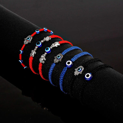 Evil Eye Pendant Bracelet Anklet Red Blue Black Line Hand Turtle Elephant Pendant Adjustable Braided Bracelet Anklet Jewelry for Women and Men...