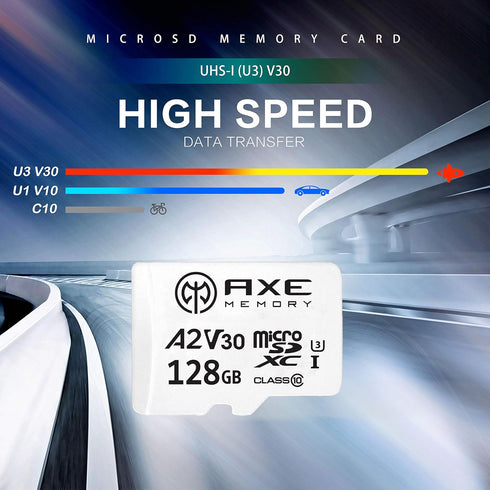 AXE MEMORY 128GB Micro SD Card 4K Ultra Full HD Video Premium Speed MicroSDXC Up to 100MB/S A2 V30 UHS-I U3, with SD Adapter...