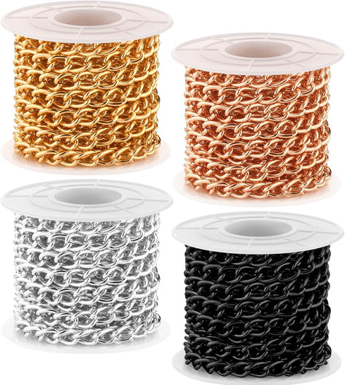 4 Rolls 39.4 Feet in Total Aluminium Curb Chains Twisted Links Curb Chain Spool Jewelry Making Chains for Bracelet Necklace Jewelry Making (Rose, ...