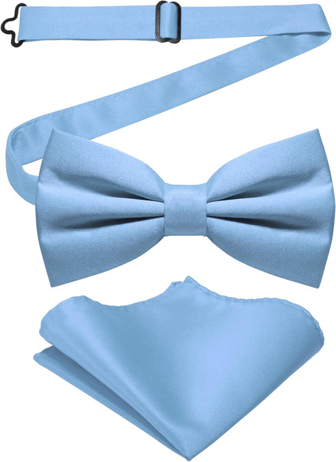 JEMYGINS Solid Color Pre-tied Bow Tie and Pocket Square Set for Men...