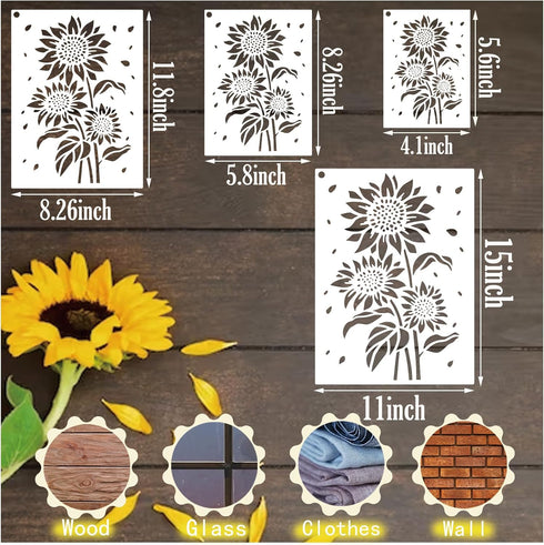 Large Sunflower Stencils for Painting on Wood, 15 inch Sunflower Floral Stencils for Crafts Reusable Wood Burning Drawing Art Flower Paint Stencil...