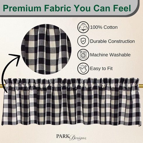 Park Designs Farmhouse Kitchen Valances for Windows - Black & Cream Buffalo Check | Fall Decor Window Valance Curtains | Plaid Curtain Valances fo...
