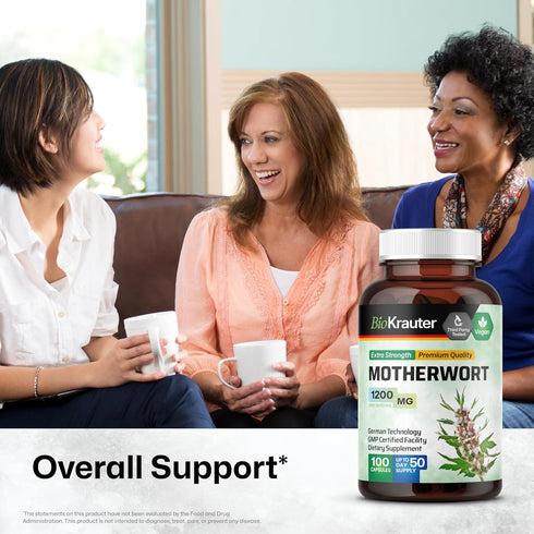 BIO KRAUTER Motherwort Capsules 1200 mg - 100 Count - Motherwort Herb Supplement - Promote Relaxation - Women’s Support Capsules...