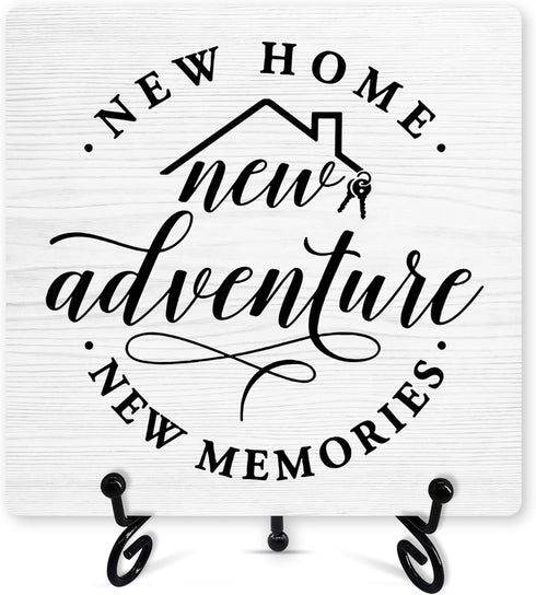 Housewarming Desk Decor, New Home New Adventure New Memories Sign With Iron Stand, House Warming Gifts For Women New House Owner Neighbours Newlyw...