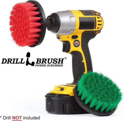Drill Brush - Indoor/Outdoor Medium and Stiff 4-inch Round - Spin Brush - Combo Kit - Cleaning Supplies - Stove, Oven, Sink - Grout Cleaner - Outd...
