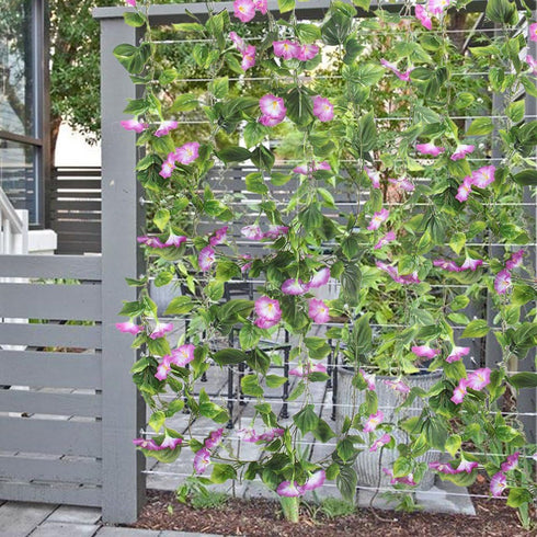 GTIDEA Artificial Vines, 2pcs 15Feet Morning Glory Hanging Plants Silk Garland Fake Green Plant Home Garden Wall Fence Stairway Outdoor Wedding Ha...