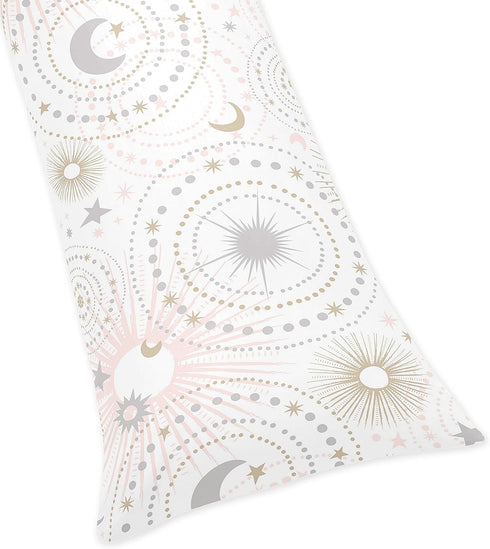 Sweet Jojo Designs Blush Pink, Gold, Grey and White Star and Moon Body Pillow Case Cover for Celestial Collection (Pillow Not Included)...