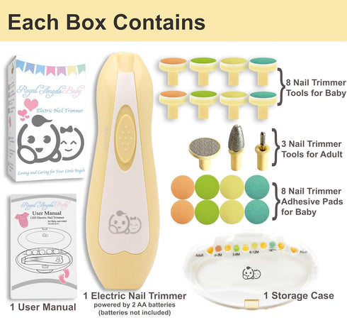 Baby Nail Trimmer 21 in 1, Usage Labeled Case & 13 Extra Replacement Tools, Royal Angels Baby Electric Nail File, Baby Nail Care, Nail Clipper New...