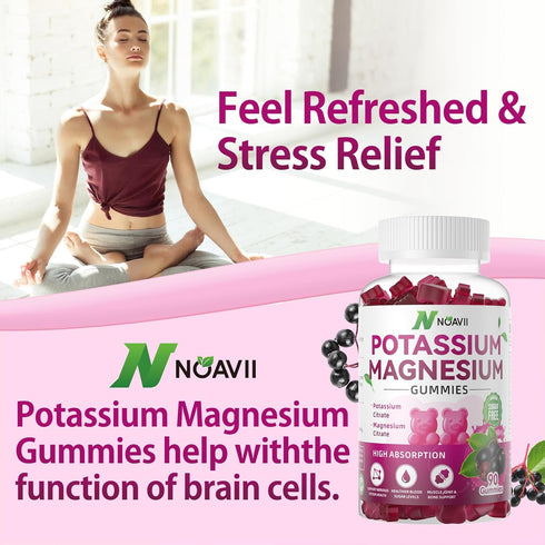 Potassium Magnesium Gummies, New Formula Calm Magnesium Glycinate Gummies, Chewable Gummy Supplements for Leg Cramps & Muscle, Elderberry Flavor 9...