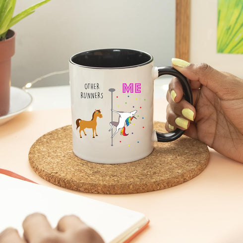 YouNique Designs Running Coffee Mug, 11 Ounces, Unicorn Mug, Runner Gifts for Women, Half Marathon Runners Gifts (Black Handle)...