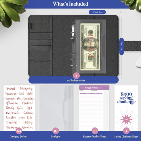 SOUL MAMA Zodiac Budget Binder with Cash Envelopes for Budgeting – Black Pisces A6 Binder, Money Organizer for Cash Binder, Money Saving Binder wi...