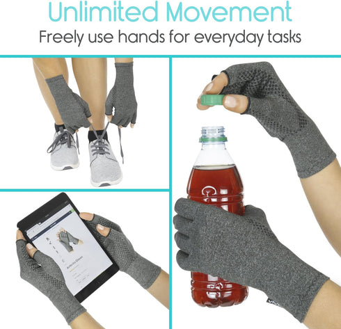 Vive Arthritis Gloves with Grips - Men & Women Textured Fingerless Compression - Open Finger Hand Gloves for Rheumatoid and Osteoarthritis - Arthr...