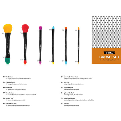 SHANY Vegan Makeup Brushes - LUNA - 6 PC Double Sided Travel Make up Brushes with 12 unique Bristles - with Brush storage Pouch - Synthetic...