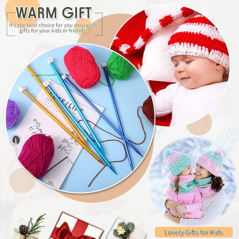 6 Pieces/ 3 Pairs Aluminum Straight Knitting Needles Set, 8 mm, 9 mm and 10 mm,14 Inch Single Point Knitting Needles, Color Extra Long Sweater Str...