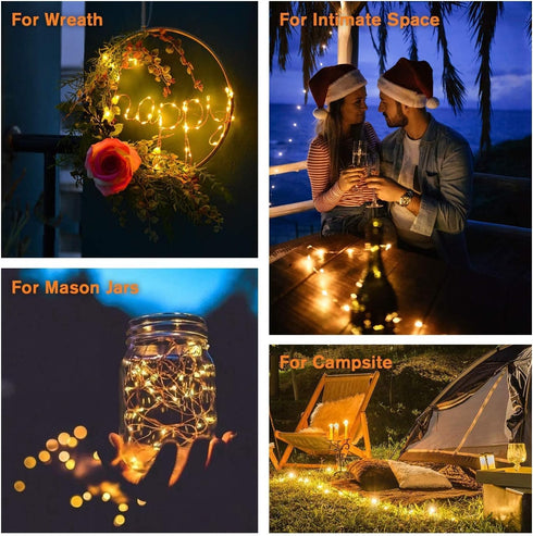 QITONG Warm White Solar Fairy Lights Outside Waterproof, 2 Pack Each 66ft 200 LED Solar String Lights Outdoor, 8 Modes Silver Wire Solar Twinkle L...