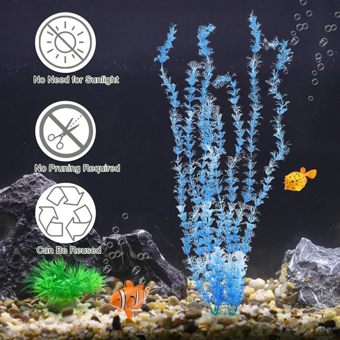 Large Aquarium Plastic Plants, Tall Aquarium Plants, Big Aquarium Plastic Plants for Fish Tanks Decor, 19.29" Height (Blue White, 2pcs)...