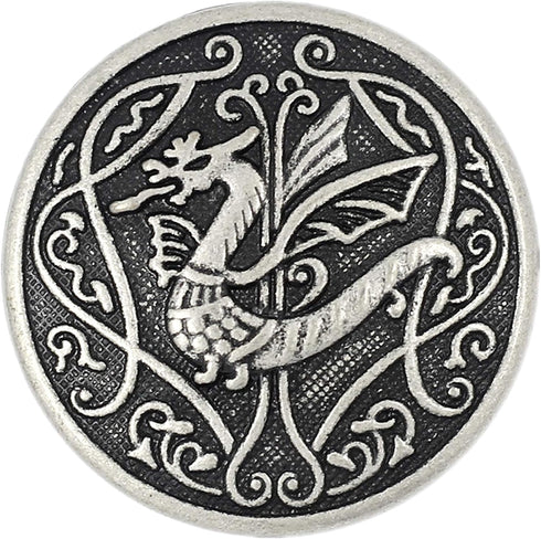 Bezelry 10 Pieces Spitfire Celtic Dragon Metal Shank Buttons. 25mm (1 inch) (Antique Silver)...