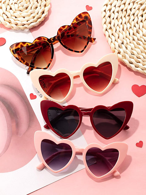 4 Pairs Heart Shaped Sunglasses Goggle Vintage Cat Eye Sunglasses Mod Style Retro Glasses with 4 Pieces Glasses Cloth 4 Pieces Flannel Bag for Par...