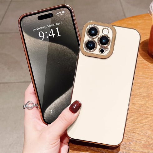 Lafunda Designed for iPhone 15 Pro Max Case Cute, Luxury Plating Case for Women Girls Gold Edge TPU Bumper Cover with Camera Protection Shockproof...