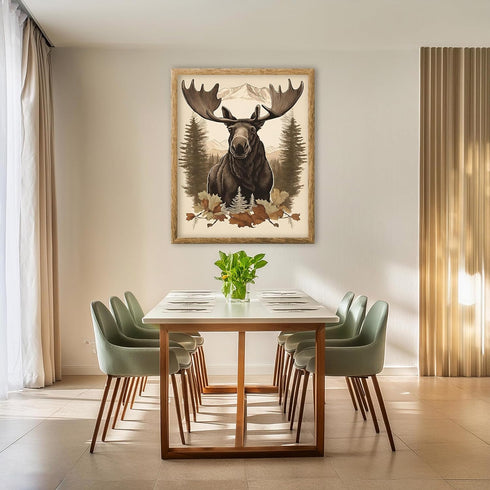 Posterizer 1 pcs- Big moose with a background of jungle and mountains-Art for Animal Lovers-Floral Botanical Art- Gift for Men Women Teens-Decor ...