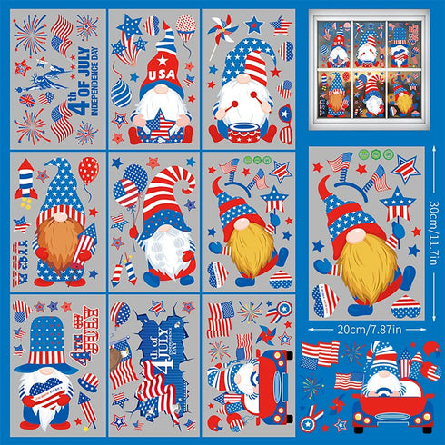 9 Sheets 4th of July Window Clings Owl Stickers Independence Day Window Stickers American Flag Stars Stripes Double-Sided Patriotic Window Decals ...