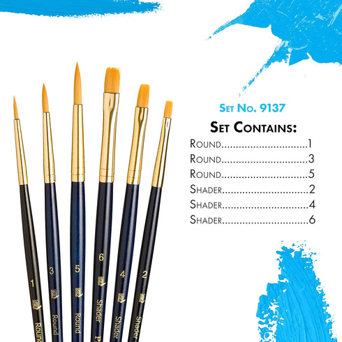 Princeton Real Value, Series 9100, Paint Brush Sets for Acrylic, Oil & Watercolor Painting, Syn-Gold Taklon (Rnd 1, 3, 5, Shader 2, 4, 6)...