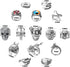 PANTIDE 16Pcs Vintage Silver Punk Rings Set for Men Women, Gothic Alloy Biker Adjustable Rings, Halloween Skeleton Skull Evil Eye Dragon Claw Octo...