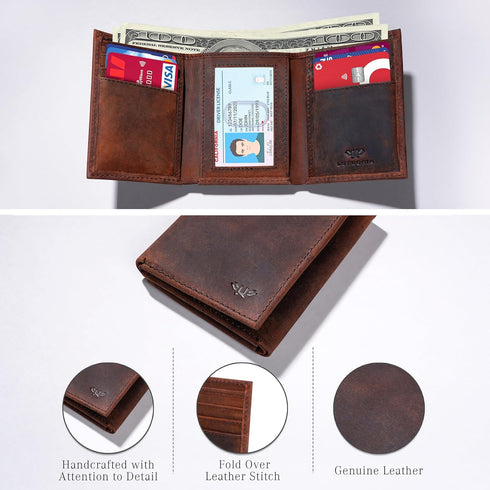 LUXEORIA Leather Wallet for Men, Handcrafted Genuine Leather Travel Wallet, Minimalist Mens Slim Trifold Wallet, Anti-Theft RFID Blocking Wallet f...