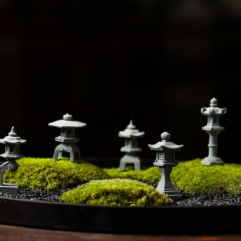 Miniature Japanese Lantern Pagoda Figurines Asian Decor Fish Tank Aquarium Ornament Fairy Garden Accessories Zen Terrarium Bonsai Decorations (6 S...