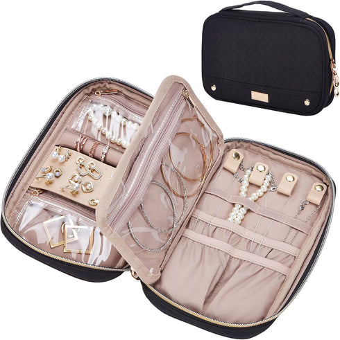 NISHEL Travel Jewelry Case, Travel Organizer for Necklaces, Earrings, Rings, Bracelets, Watch, Black...