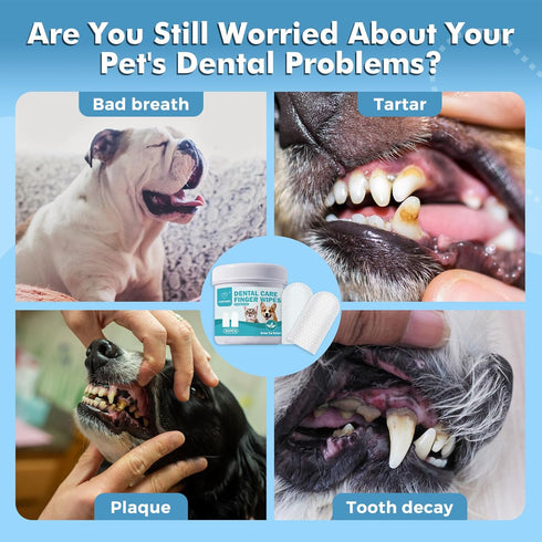 Pet Dental Care Finger Wipes, Pet Teeth Cleaning Wipes for Cats and Dogs, Dog Teeth Wipes, Freshen Breath, Reduce Plaque & Tartar, 2Pack, 100PCS...