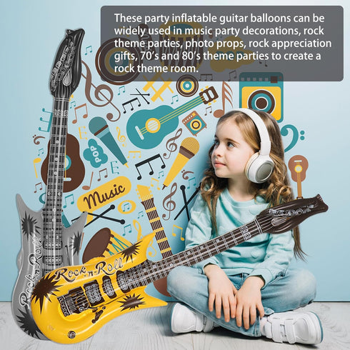 6-pack inflatable guitar balloon, inflatable guitar toddler toys | toy guitar | novelty inflatable rock star guitar | waterproof multi-color party...
